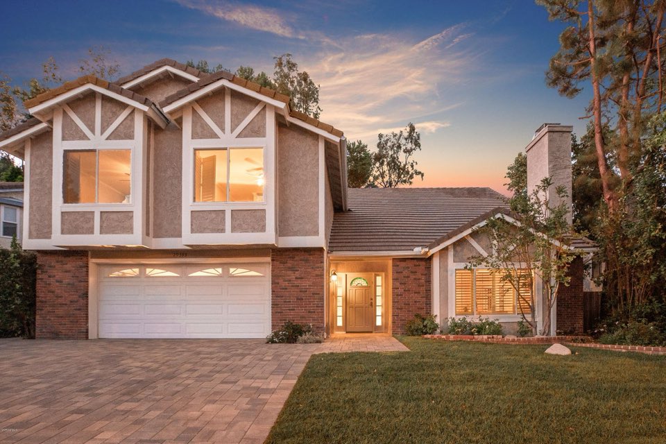 Two story Agoura Hills home at dusk