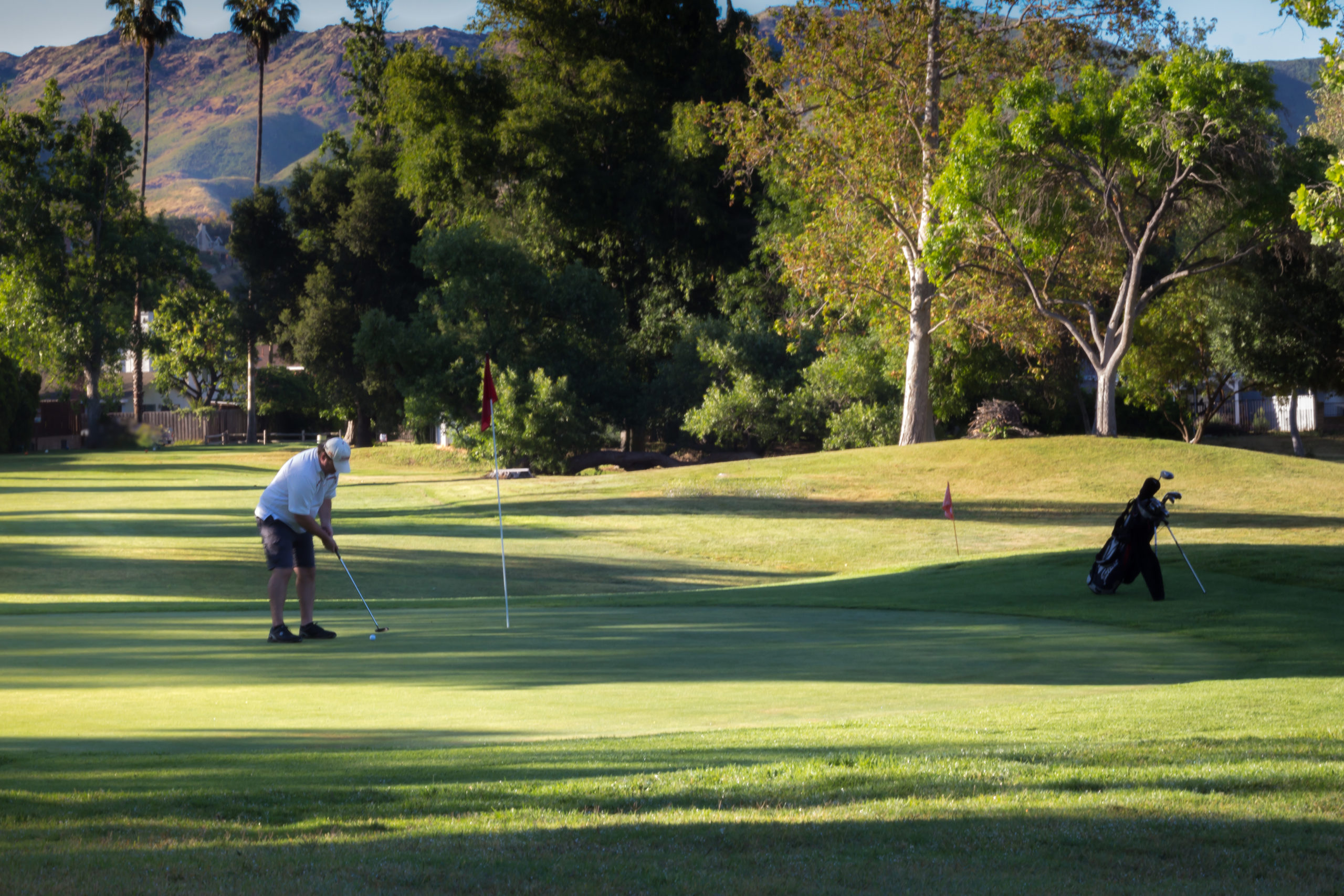 A golfer putting the ball